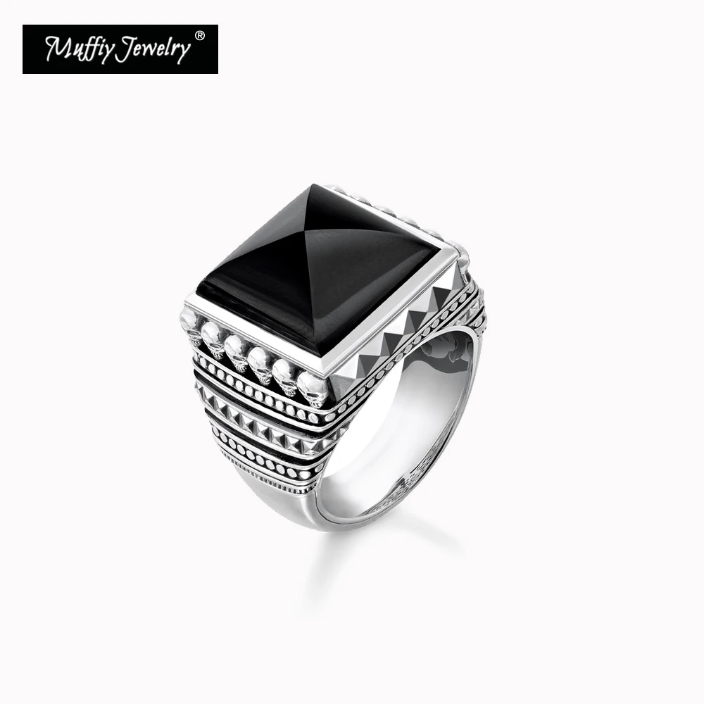 

Cocktail Ring Black Crystal With Skulls Design 2022 Brand New Fine 925 Sterling Silver Jewelry For Men Women Ethnic Bijoux Gift