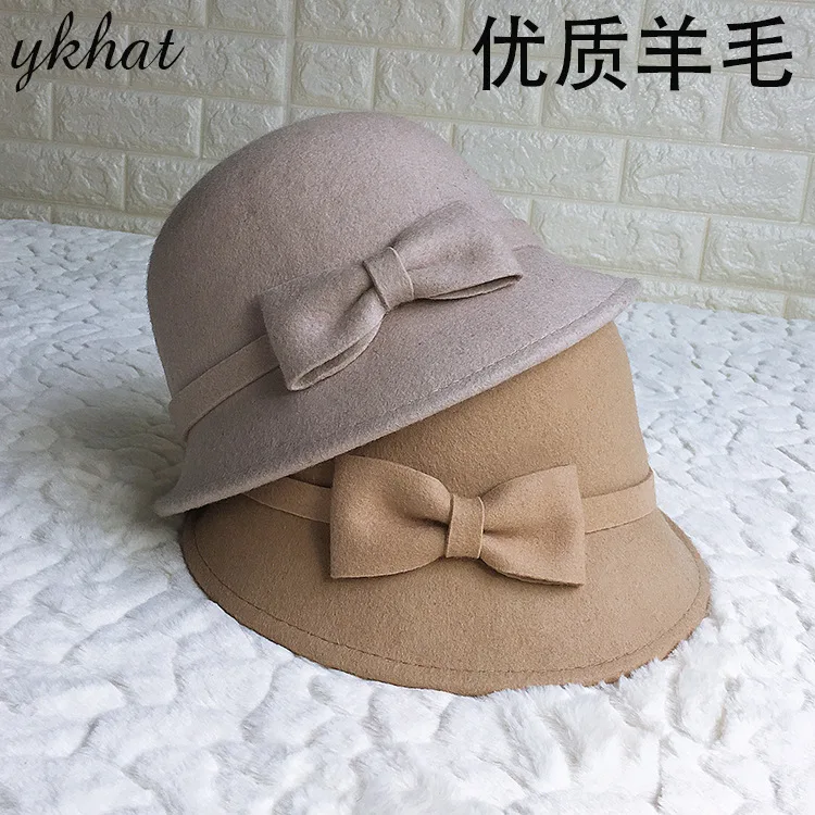

2022 Winter Hats Women Bow Basin Of Wool Cap Dome British Outdoor Fisherman Hat Cap Tide Restoring Ancient Ways Luxury Cashmere