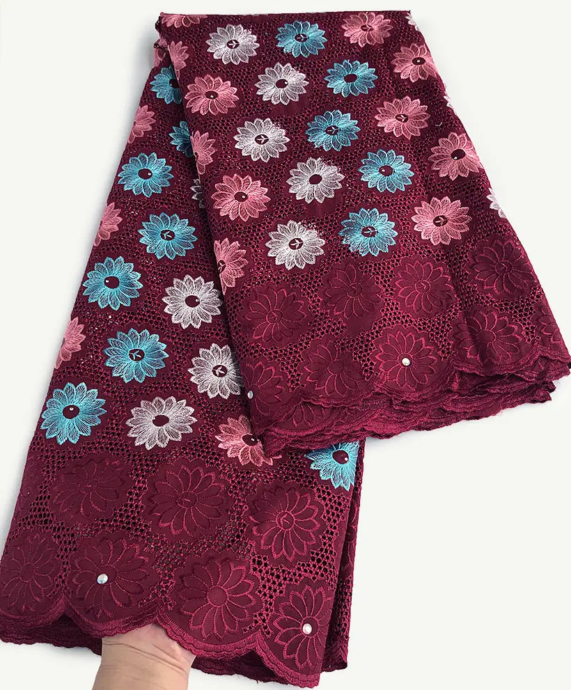 Кружевная швейцарская вуаль 5 ярдов модная африканская хлопчатобумажная ткань с