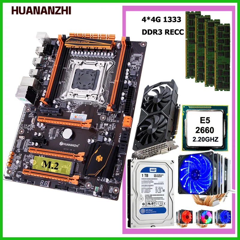 Игровая материнская плата HUANANZHI X79 Deluxe M.2 SSD слот ЦП Intel Xeon E5 2660 ОЗУ 16 Гб (4*4 Гб) RECC 1 ТБ