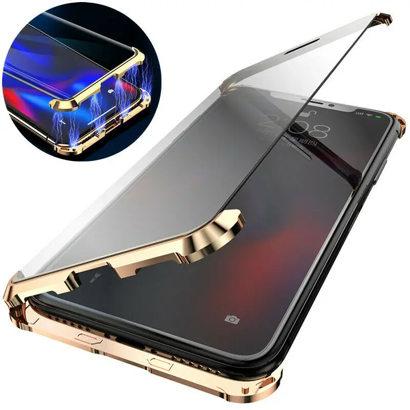 Бескаркасное двухстороннее закаленное стекло чехол для iPhone 10 6 6s 7 8 Plus XS Max XR X 8 Plus Магнитная Адсорбция металлический бампер крышка