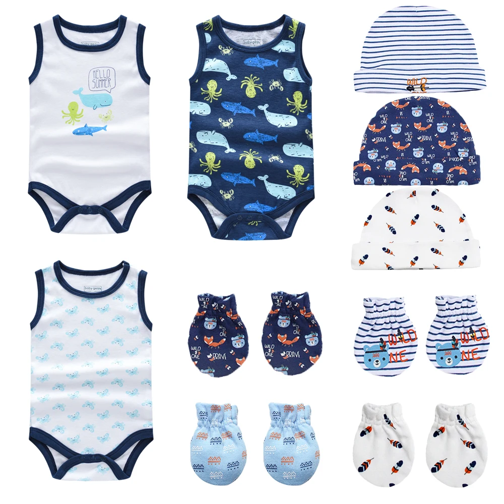 

10 piece 100% Cotton Newborn Baby Boy Clothes Set Infant Baby Clothes Cartoon Toddler Hats Mittens Baby Boys Clothing