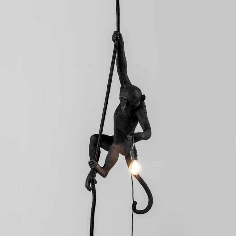 

Resin Black White Gold Monkey Lamp Pendant Light For Living Room Lamps Art Parlor Study Room Led Lights lustre E27 Hanging Lamp