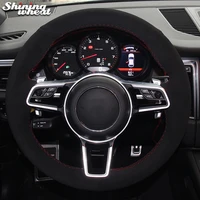 shining wheat black suede car steering wheel cover for porsche macan cayenne 2015 2016