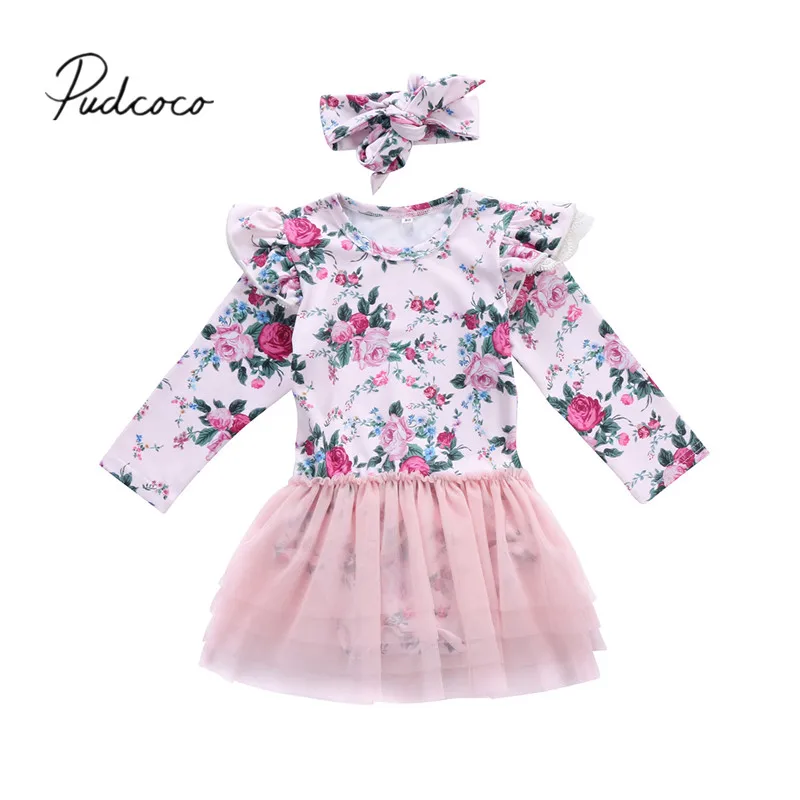 

Brand New Newborn Infant Baby Girl Clothes Bodysuits 2PCS Long Sleeve Floral Lace Chiffon Jumpsuits +Headband Outfit 0-24M
