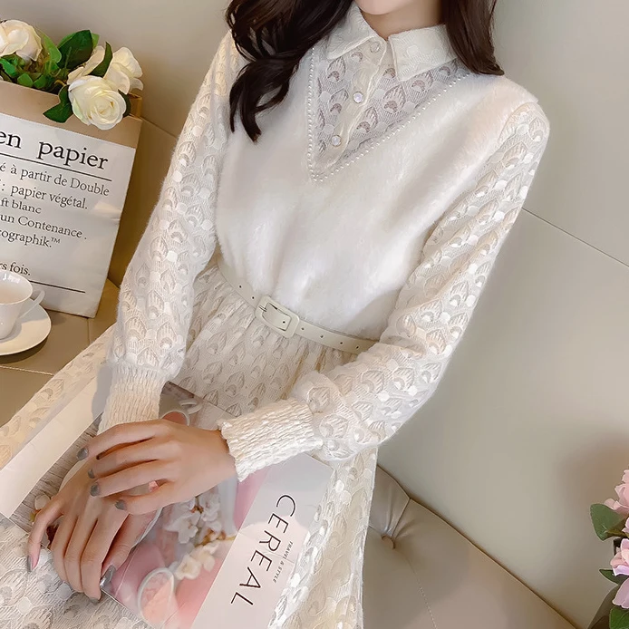 

Mid length skirt 2021 spring new Long Sleeve Dress vestidos largos de verano para mujer 2020 Turn-down Collar A-Line