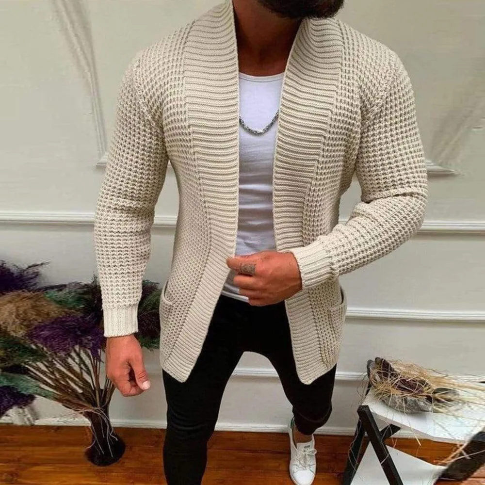 

Sweater Coats Men New Fashion 2021 Autumn Men Slim Long Solid Color Knitted Jacket Fashion Men Casual Sweater Cardigan Coats