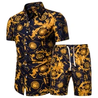 zogaa 2021 summer new mens clothing short sleeved printed shirts shorts 2 piece fashion male casual beach wear clothes mens