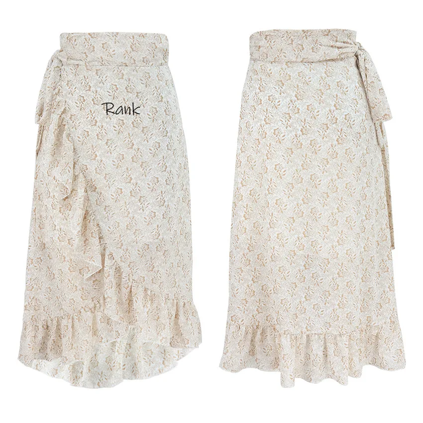 

2021 New Spring Floral Chiffon Skirt Women Lady Half Dress Vintage High Quality Leisure Sunny Girl Style Elegant Dress Skirt