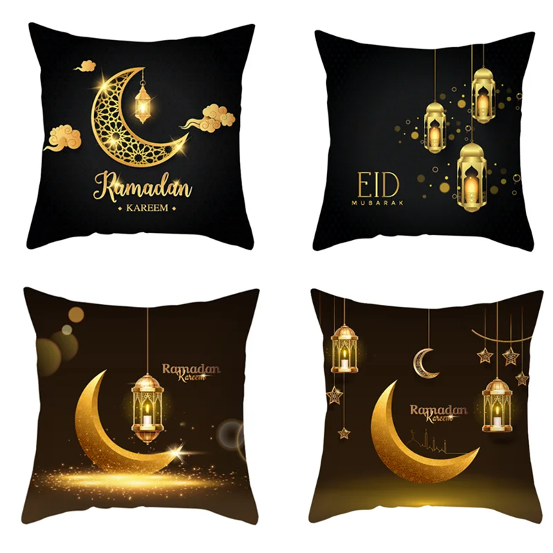 

New Islamic Eid Mubarak Decorations for Home Cushion Cover Ramadan Decor Cotton Sofa Mosque Muslim Decorative Pillowcase 45X45CM