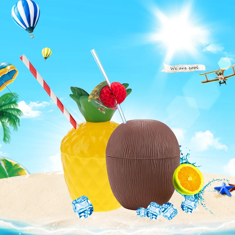 

1PC Plastic Coconut Drinking Cup Fruit Shape Beach Juice Party Cups Hawaiian Style Birthday Outdoor Picnic Decor Pool Party Tool