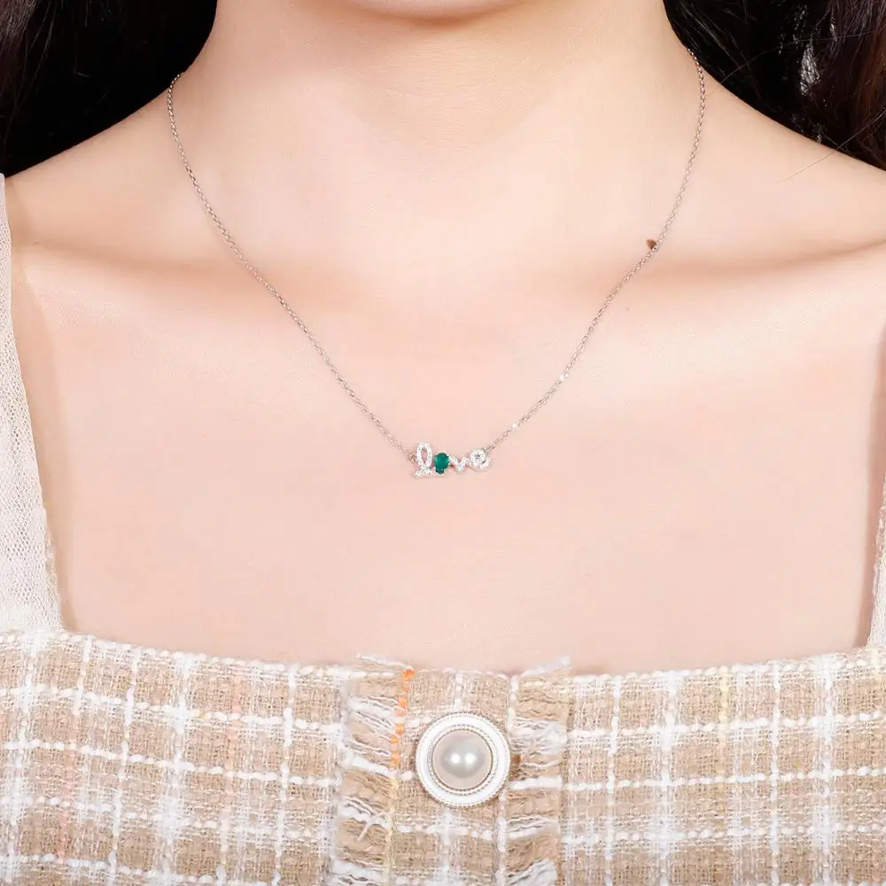 Женское ожерелье из серебра 925 пробы с натуральным зелёным агатом | Украшения и