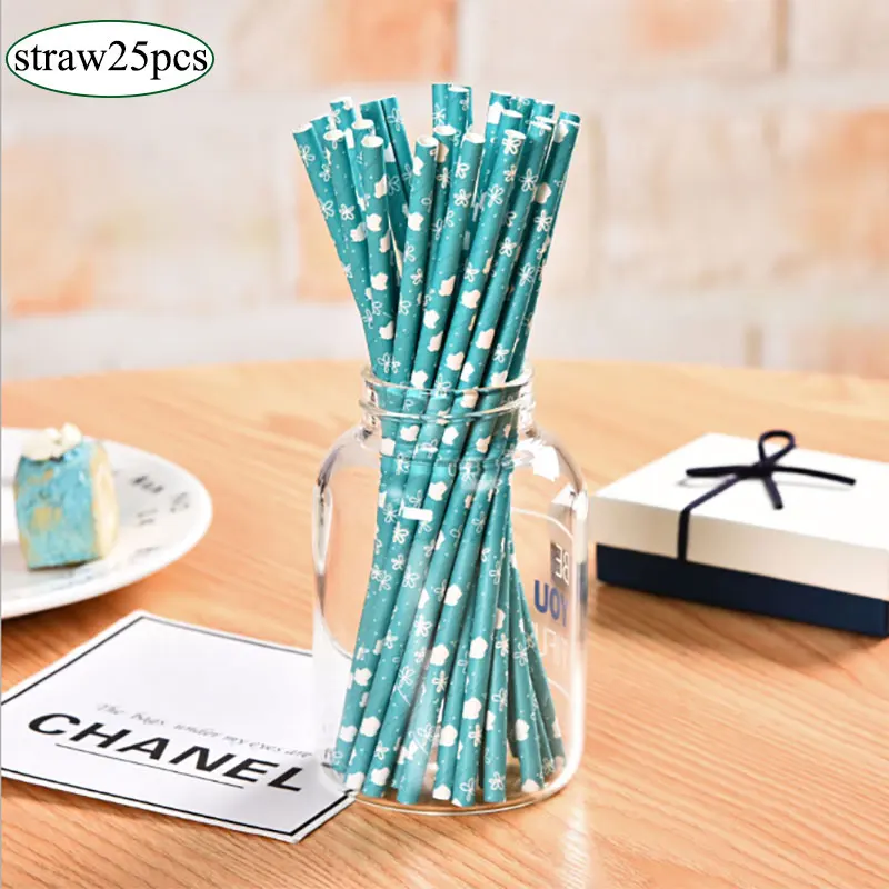 25PCS Bamboo Straw Paper Balloon Wedding Supplies Holiday Christmas Brthday Party Disposable Tableware Decoration Baby | Дом и сад