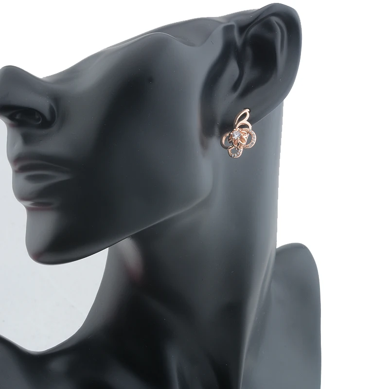 Женские серьги подвески с фианитами FJ белыми цветами и цвет под золото 585 пробы 2