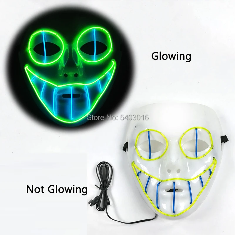 

Halloween Light Up Mask EL Wire Scary Mask with 3V Steady on Inverter LED Purge Mask for Halloween Festival Party