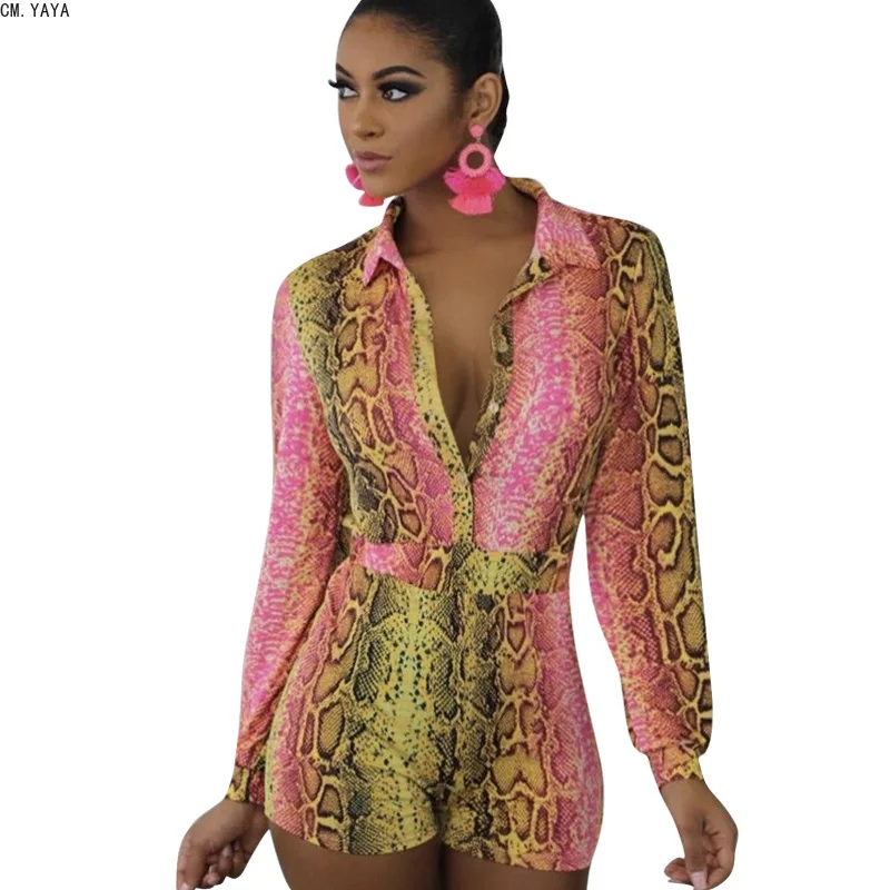 CM.YAYA новинка 2019 женский комбинезон с отложным воротником и принтом под змеиную