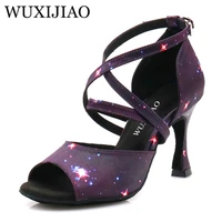 wuxijiao jazz dance shoes purple starlight satin latin dance shoes womens latin salsa girl casual shoes soft soled shoes