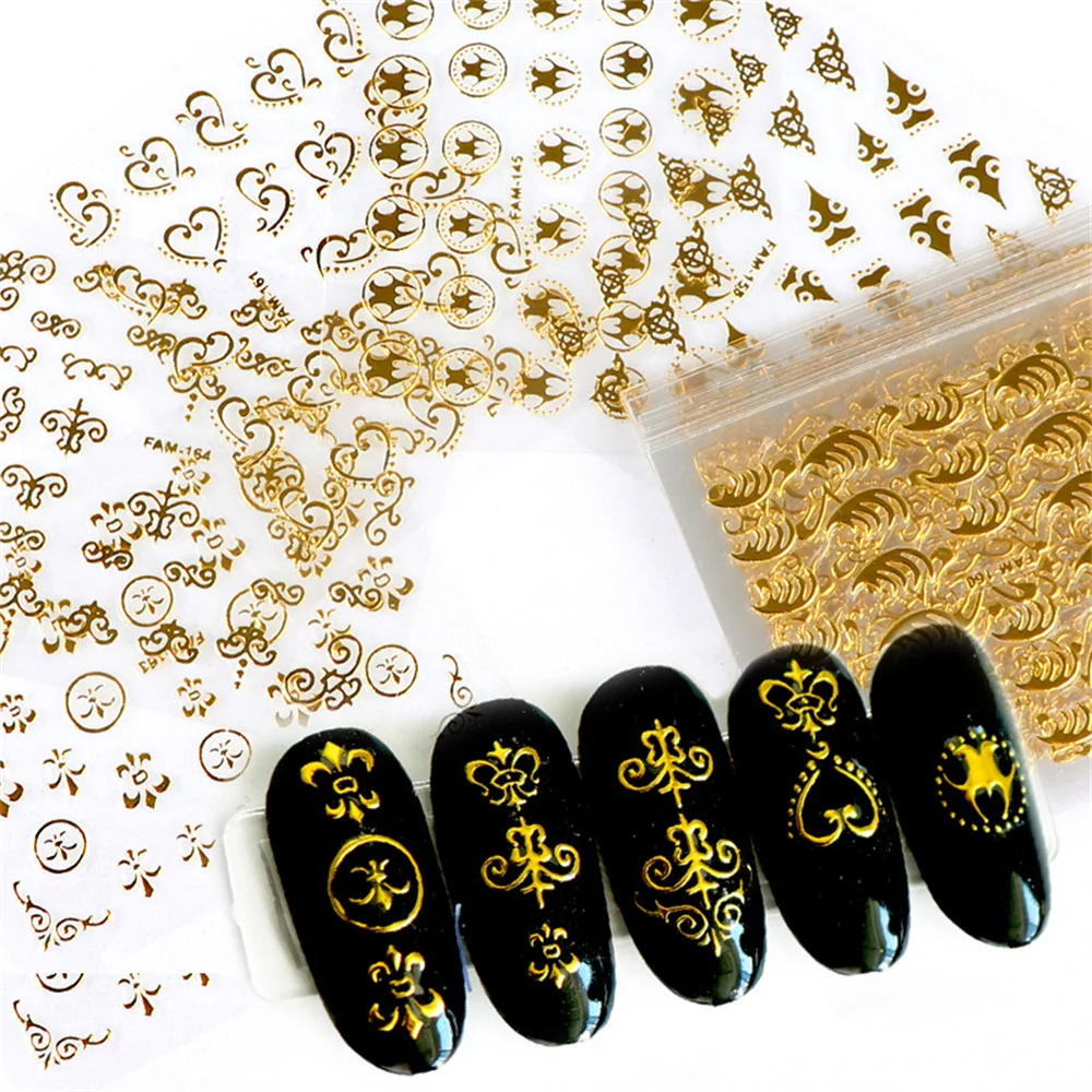 

30PCS 3D Golden Nail Art Sticker Butterfly Letters Flower Graphic Slider Nail Foils Decals for DIY Manicure Design Decoration