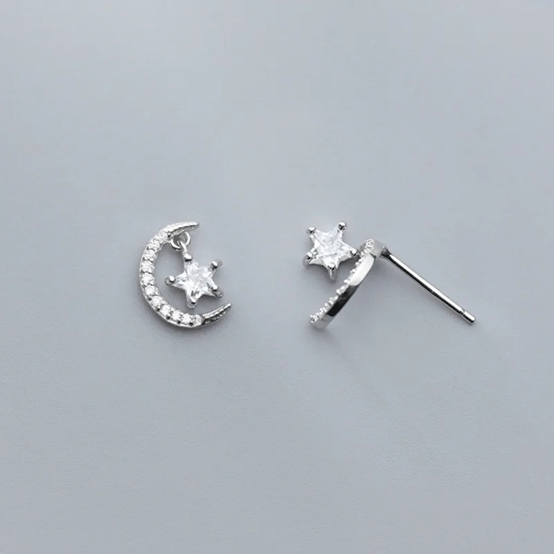 Женские серьги-гвоздики из серебра 925 пробы с Луной серебряные серьги | Украшения
