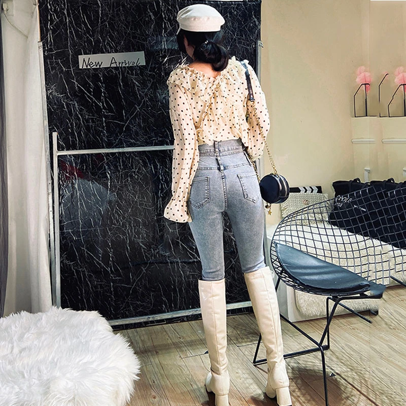 

spring heavy work color beading diamond jeans women Heavy Industry fashion Beads high waist skinny pencil jeans