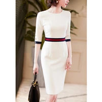 2021 new arrival white neck dresses women formal business work slim pencil dress clothes high quality office lady plus size