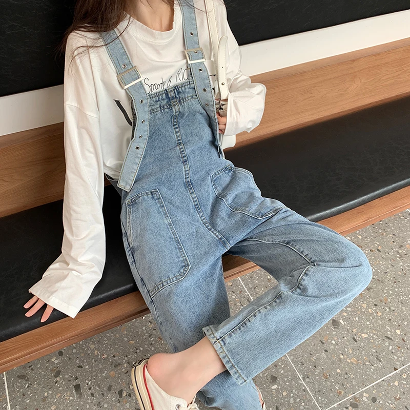 

S-5XL casual jeans all-match loose and thin wide-leg cropped overalls 2021 new Korean fashion women's clothing