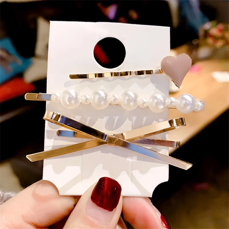 

2019 New Fashion Imitation Pearl Hairpin Women's Snap Button Hairpin Stick Set Korean Version Side Clip Girl Elegant BB Headwear