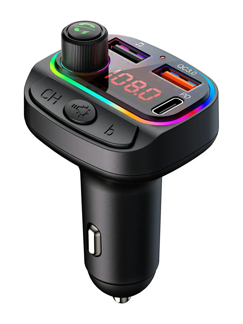 

Handsfree U Disk Music Play Wireless 5.0 FM Transmitter Car MP3 Player Dual USB QC3.0 3.1A Type-c Fast Charger For iPhone Xiaomi