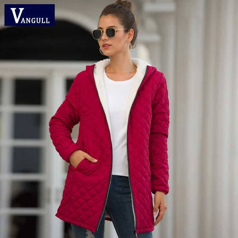 

Vangull Warm Women Cotton Parkas 2021 Autumn Winter Long thick Jacket Red Female Clothing Ladies velvet lamb hooded Outerwear