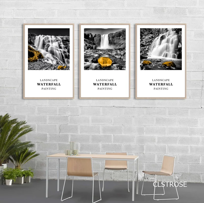

Canvas Pictures Nordic Modern Style Mountains Rock Refreshing Waterfall Posters For Living Room Home Decor Painting Unframed