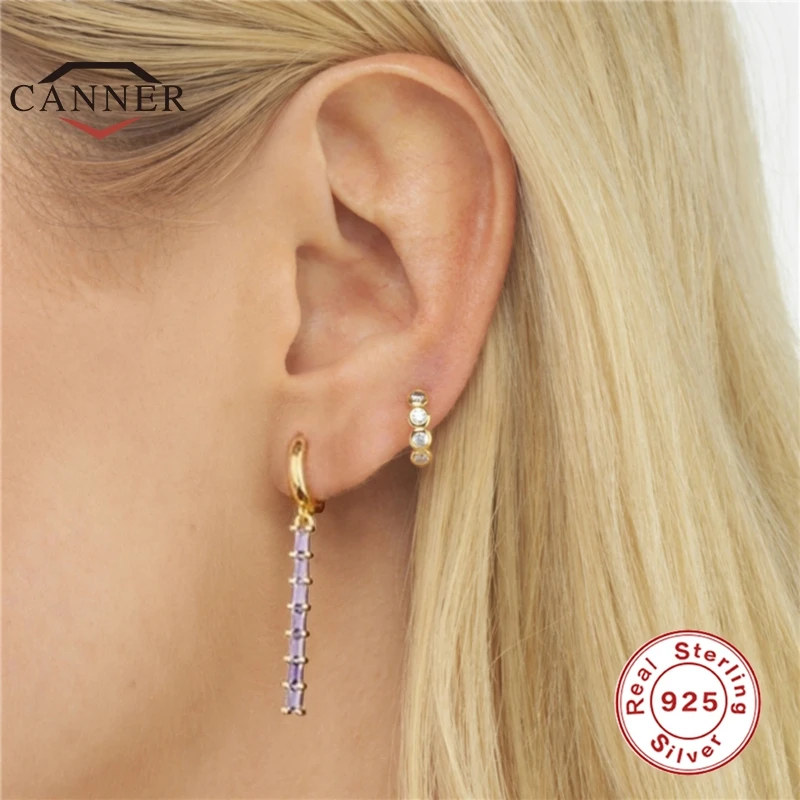 

CANNER 925 Sterling Silver 7 Zircon Diamond Pendant Fashion Drop Earrings for Women Piercing Earring Jewelry Pendientes Brincos