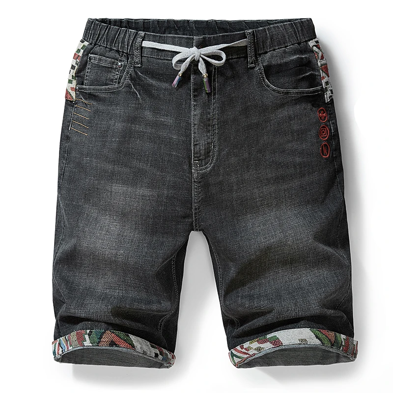 Мужские джинсовые шорты с вышивкой повседневные зауженные хлопковые