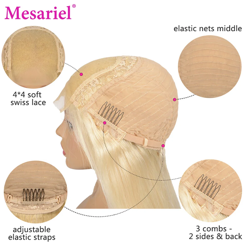 Mesariel 613 Blonde Remy 4*4 Brazilian Body Wave Lace Front Wigs Pre Plucked With Baby Hair Long Human Closure | Шиньоны и парики