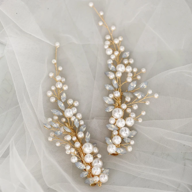 Crystal Bridesmaid Headdress Opal Bridal Hair Clip Hairpin Handmade Gold Color Bride Head Piece Women Wedding Party Accessories | Украшения