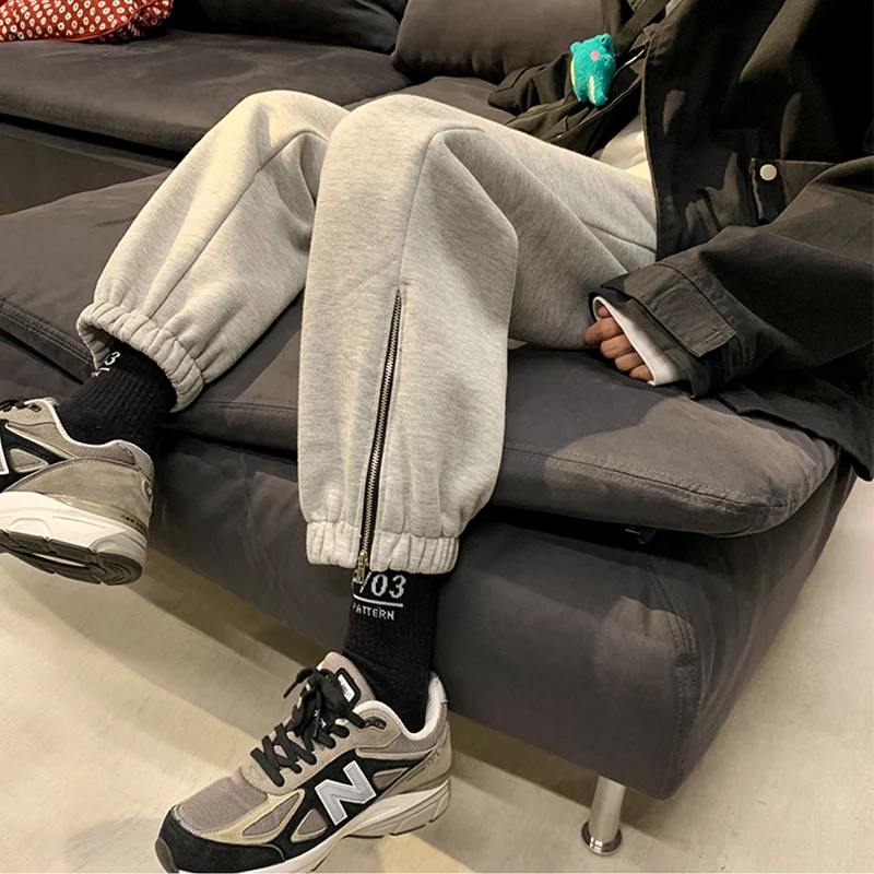 Повседневные мужские брюки на молнии бархатные зимние шаровары в Корейском