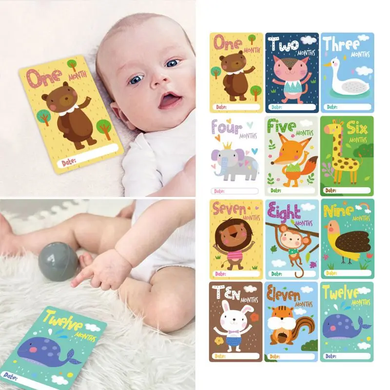 

12 Sheet Milestone Photo Sharing Cards Gift Baby Age Cards Newborn Photo Props F3ME