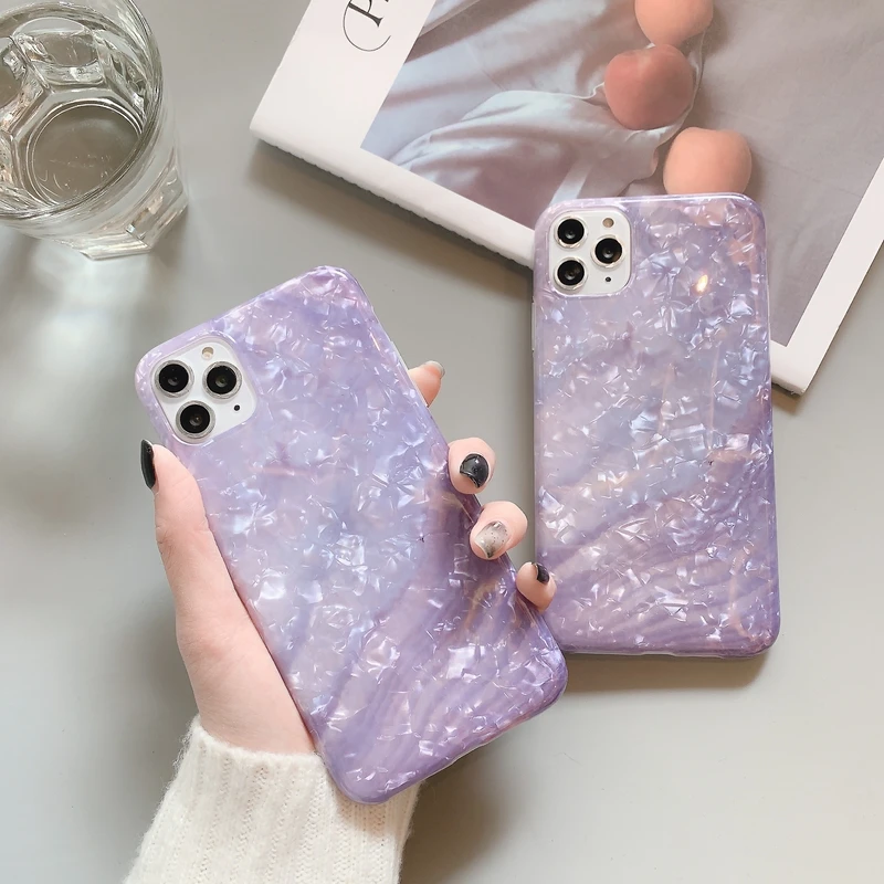 Модный чехол из раковины с фиолетовым мрамором для телефона iphone 11 11Pro Max 6S X 6 7 8 Plus XR