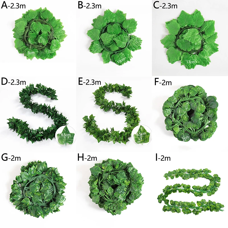 

2/2.3m Simulation Grape Vine Leaves DIY Garland Artificial Ivy Leaf Fake Green Plants Rattan Home Wedding Decor Supplies