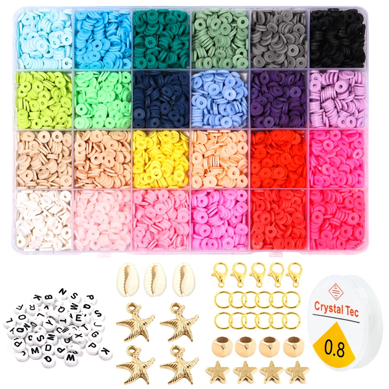 

4800 Pcs Flat Round Polymer Clay Spacer Beads for Jewelry Making Bracelets Necklace Earring DIY Craft Kit with Pendant and Jump