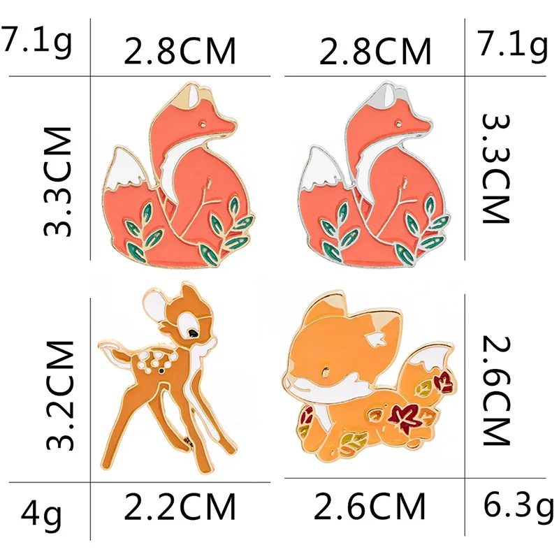 

Deer Fox Series Brooch Shirt Collar Pin Cufflinks Denim Button Badge New Japanese and Korean Ins Style Cartoon Metal Brooches