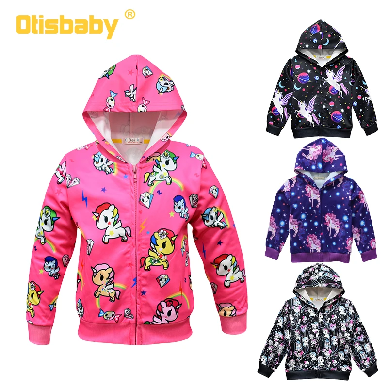 

Winter Zipper Unicorn Printed Trench Coat Windbreaker Jacket for Girls Outerwear Child Sweatshirt Hoodies Children's Clothing