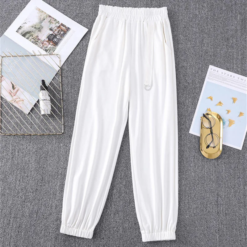 

Large Size Pants Women Trousers Casual High Waist White Pants Female Elastic Loose Streetwear Black Sweatpants Solid 5XL Q4223