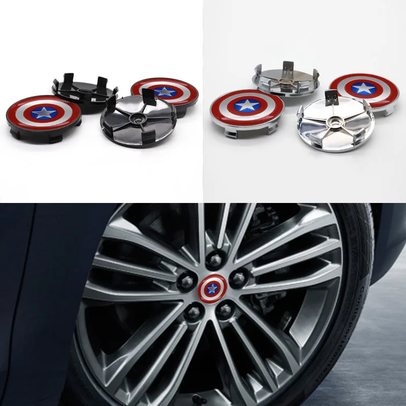 

For Captain America-logo car personality modification styling accessories, 4pcs 68mm car logo wheel center hub cover badge cover