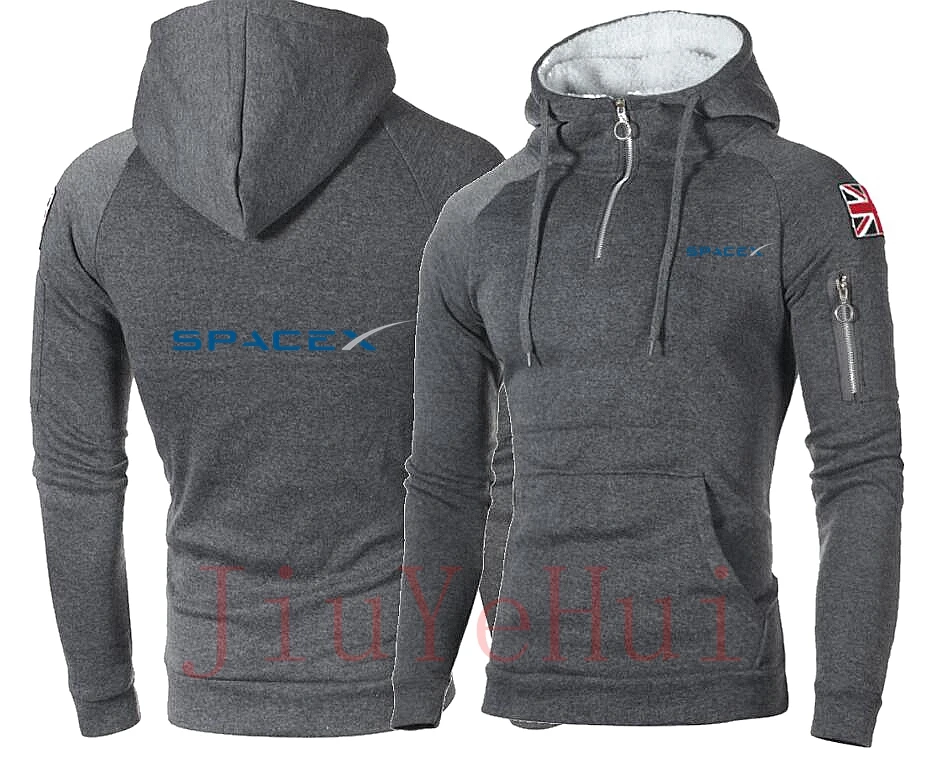 Толстовка SpaceX мужская с капюшоном худи логотипом космический х на молнии