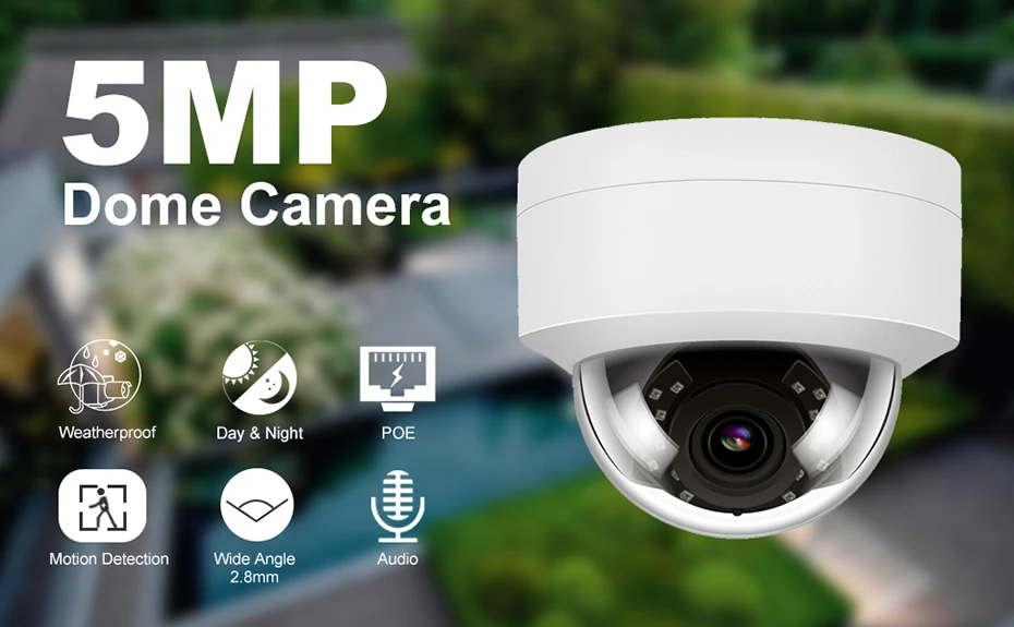 Anpviz(Hikvision совместимый) IPC-D250W-S 5 Мп купольная POE ip-камера с аудио домашней/наружной безопасности IR 30 м Открытый IP66 ONVIF DHCP