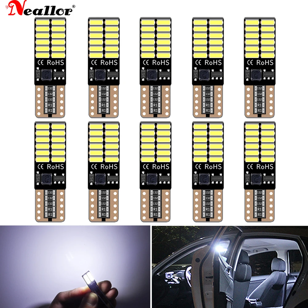 

10x W5W LED T10 LED Bulbs Canbus 4014 SMD For Car Parking Position Lights Interior Map Dome Lights 12V White Auto Lamp 6500K 5W5