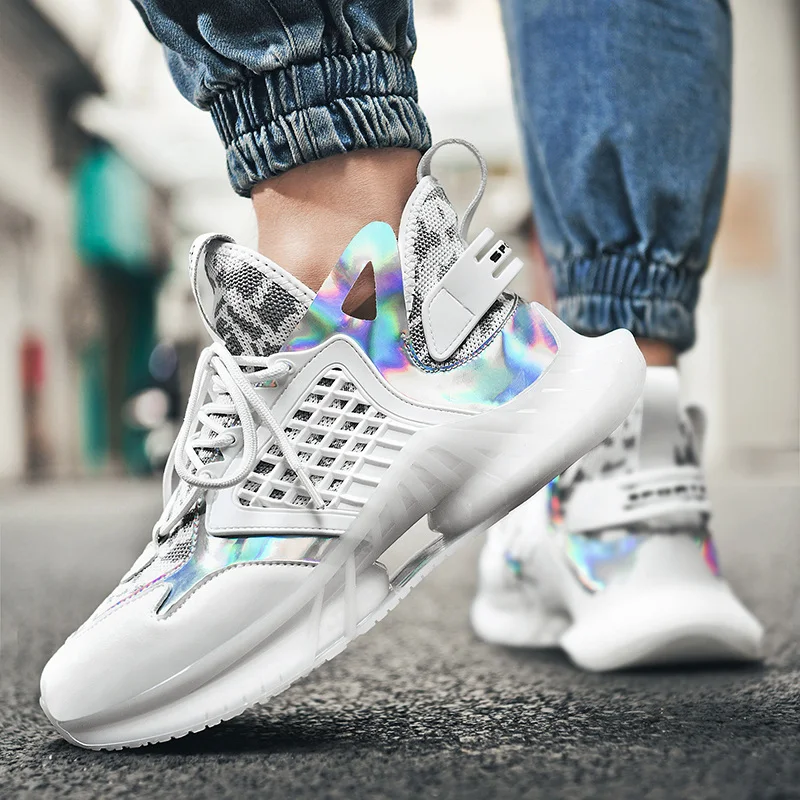 

White Black Sneakers for Men Comfortable Running Men's Shoes Wear-Resistance Sports Mans Shoes Reflective Road Jogging Zapatos