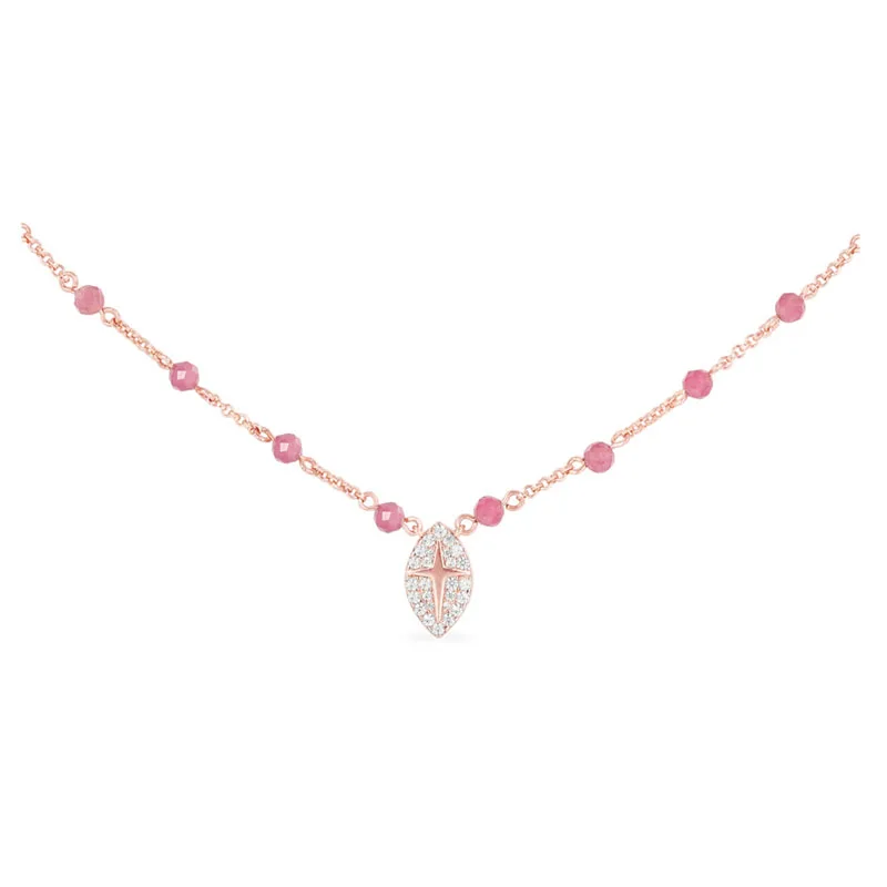 Женское ожерелье из серебра 925 пробы с розовыми бусинами и кулоном циркония |