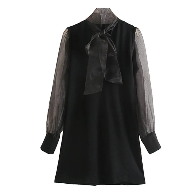 Женская прозрачная блузка средней длины черная Повседневная рубашка с длинным