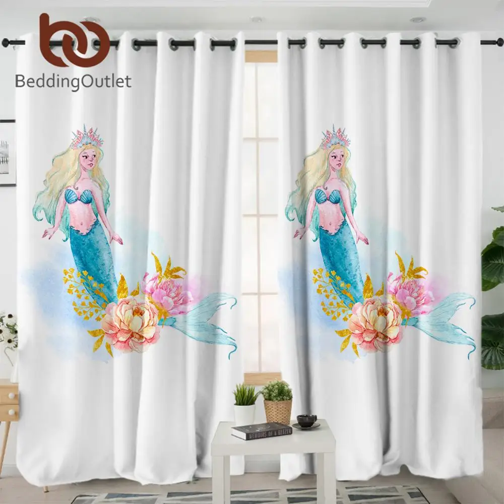 Занавески BeddingOutlet с изображением русалки шторы для гостиной принцессы